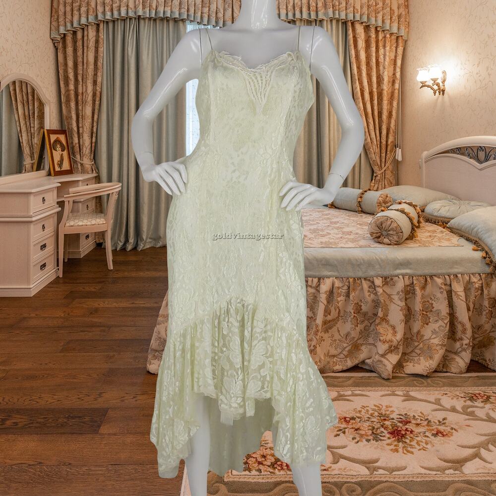 80s 90s Vintage Boho Grunge Lace Dress S